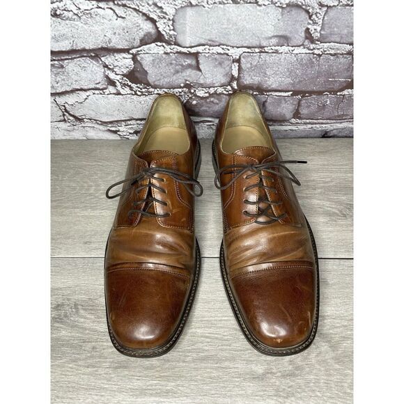 Johnston Murphy J. Murphy Brown Leather Cap Toe Oxford Dress Shoes Men Sz 10M US